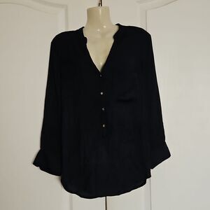 Zara Women's Casual Button-Down Shirt Long Sleeves Shirt Navy Blue Small